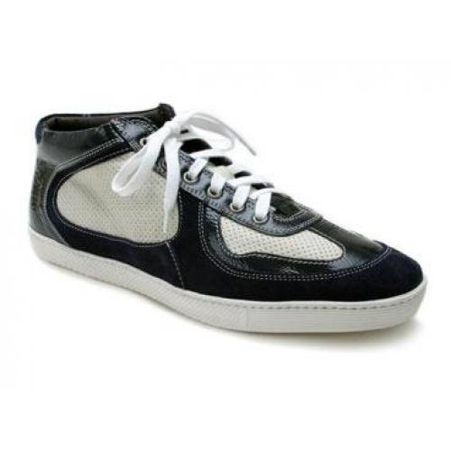 Bacco Bucci "2135-00" Blue / White Genuine Italian Suede, Patent and Perforated Leather Shoes
